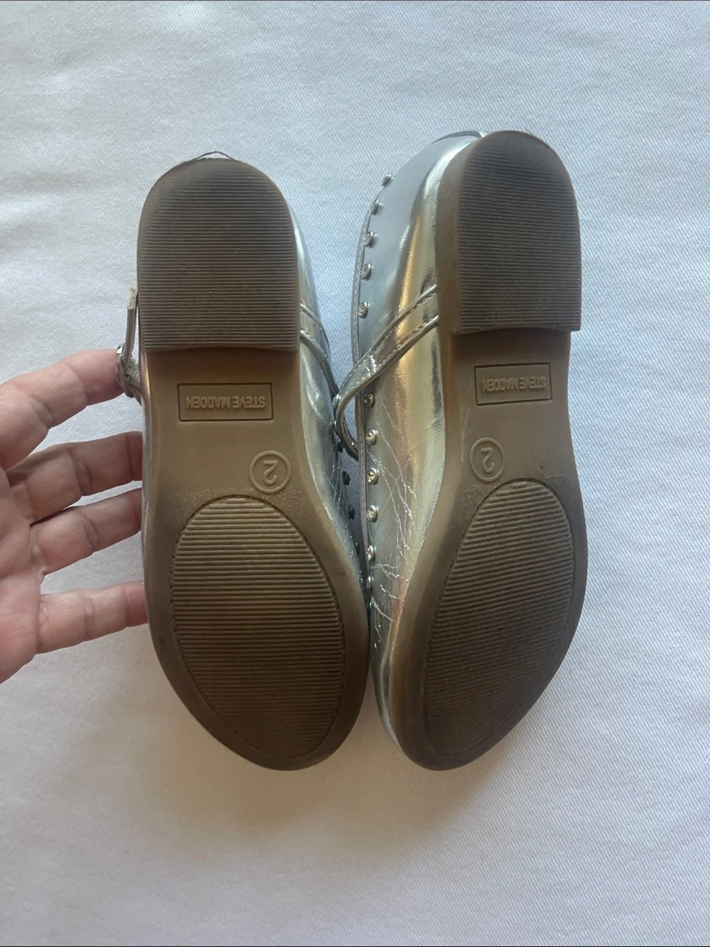 Steve Madden Kids Silver Mary Jane Studded Flats Size 2